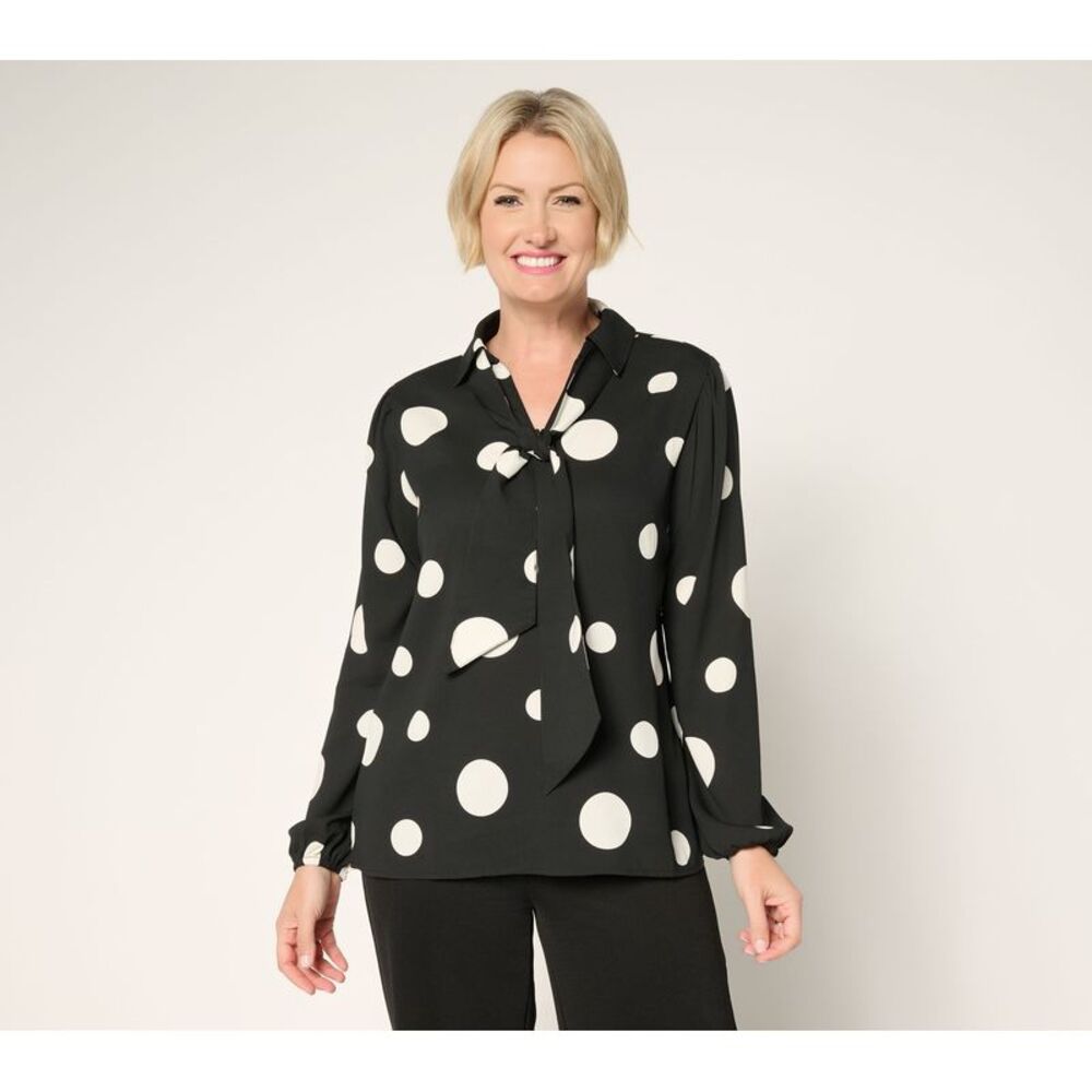 Brandis Dress Out Loud Women's Top Sz XL Blouson Sleeve Bow Tied Black